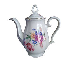 Bareuther Bavaria Germany Flower Teapot with lid Gold Rimmed #43 31